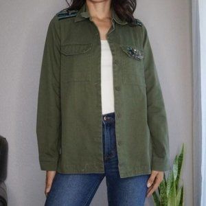 aniina Olive Green Jacket ft Embroidered Upper Back Size S